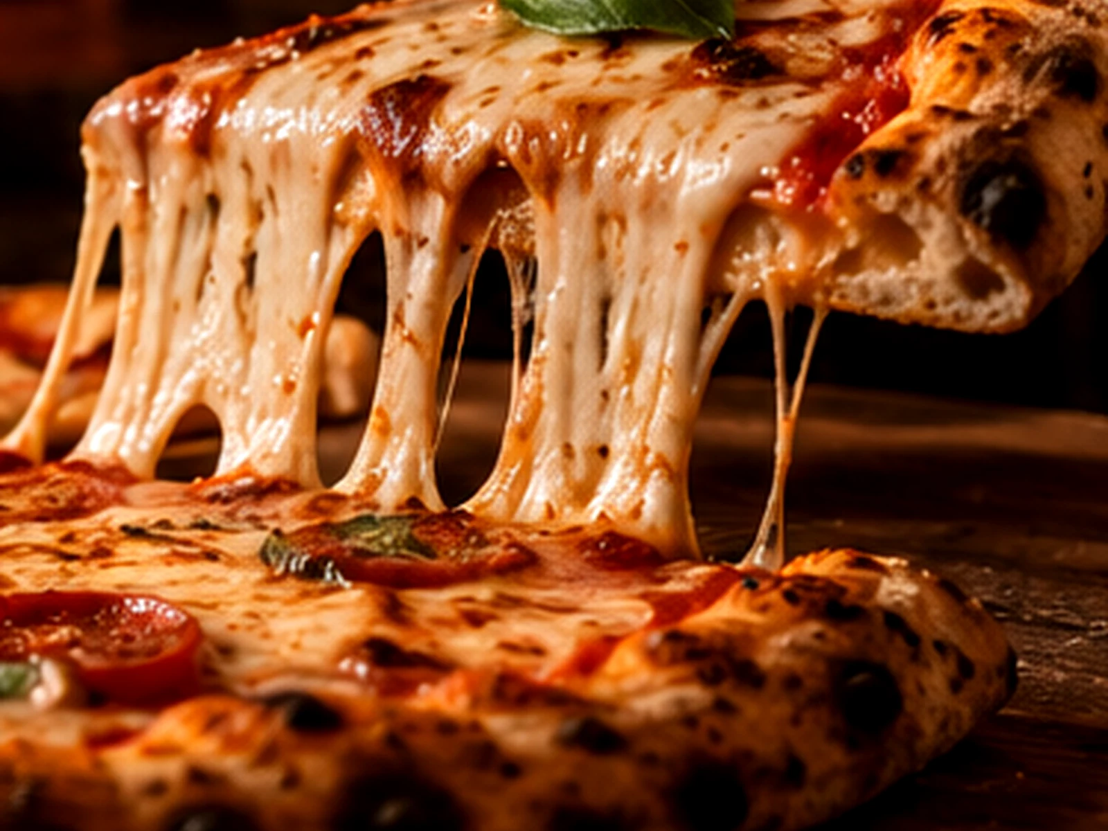 Fatia de pizza artesanal da RL Pizzaria
